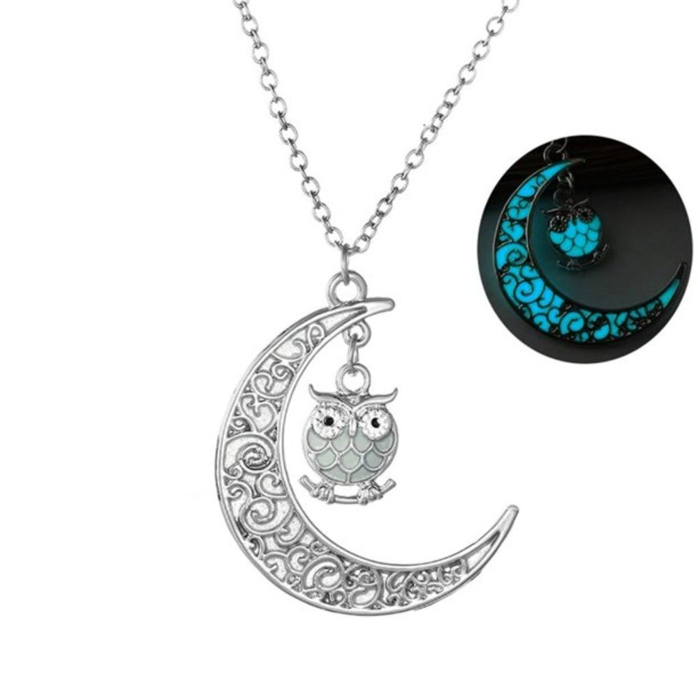 Owl Glow In Dark Pendant Chain Necklace Blue Women Girl Ginger Lyne